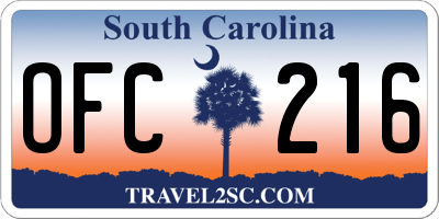 SC license plate OFC216