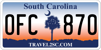 SC license plate OFC870