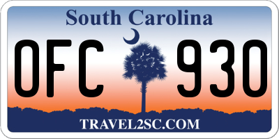 SC license plate OFC930
