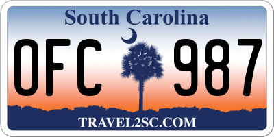 SC license plate OFC987