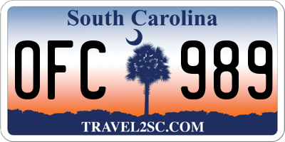 SC license plate OFC989