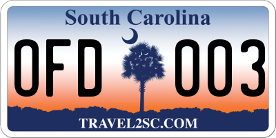 SC license plate OFD003