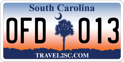 SC license plate OFD013