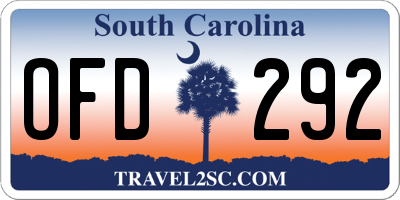 SC license plate OFD292