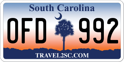 SC license plate OFD992