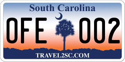 SC license plate OFE002