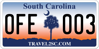 SC license plate OFE003