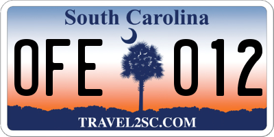 SC license plate OFE012