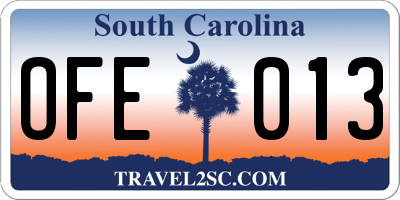 SC license plate OFE013