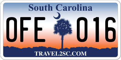 SC license plate OFE016