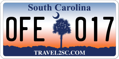 SC license plate OFE017