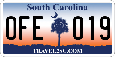 SC license plate OFE019