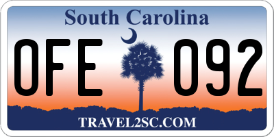 SC license plate OFE092