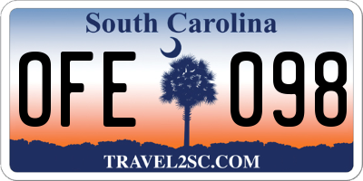 SC license plate OFE098