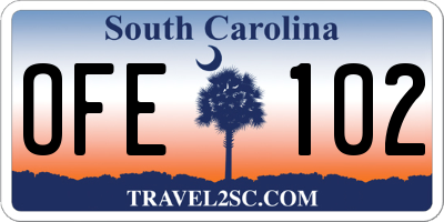 SC license plate OFE102