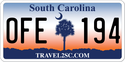 SC license plate OFE194