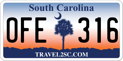 SC license plate OFE316