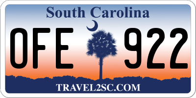 SC license plate OFE922