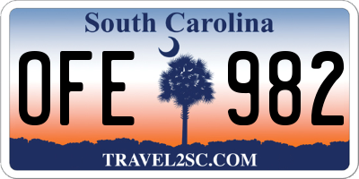 SC license plate OFE982