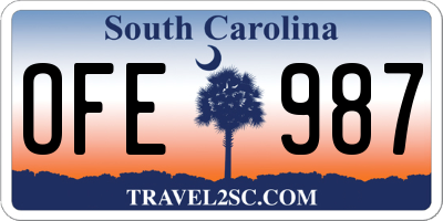 SC license plate OFE987