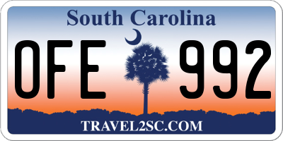 SC license plate OFE992