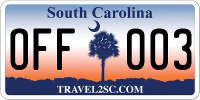 SC license plate OFF003