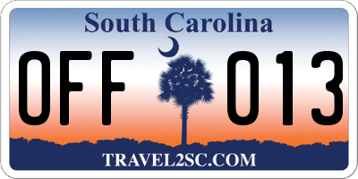 SC license plate OFF013