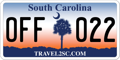 SC license plate OFF022