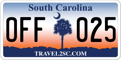 SC license plate OFF025