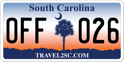 SC license plate OFF026