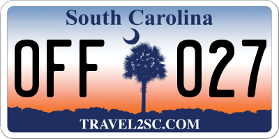 SC license plate OFF027
