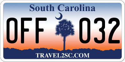 SC license plate OFF032