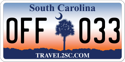 SC license plate OFF033