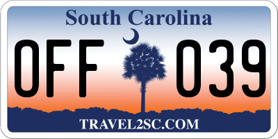 SC license plate OFF039