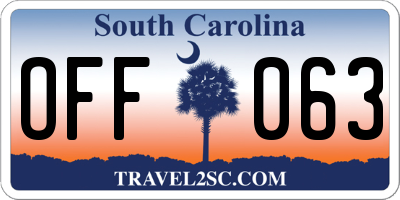 SC license plate OFF063