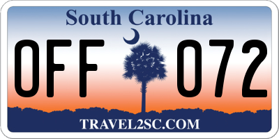 SC license plate OFF072