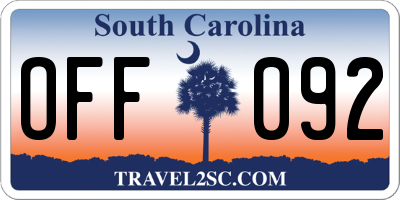 SC license plate OFF092