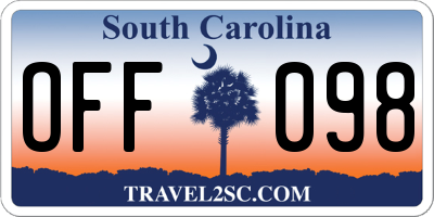 SC license plate OFF098