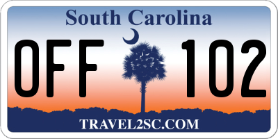 SC license plate OFF102