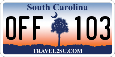 SC license plate OFF103