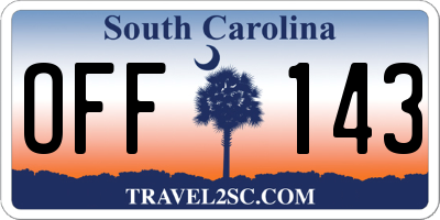 SC license plate OFF143