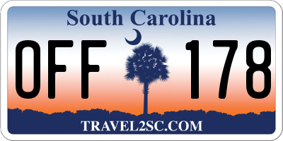 SC license plate OFF178