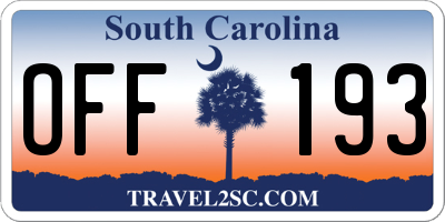 SC license plate OFF193