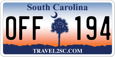 SC license plate OFF194