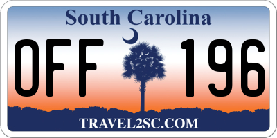 SC license plate OFF196