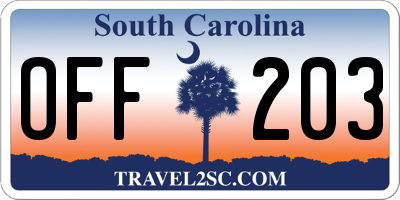 SC license plate OFF203