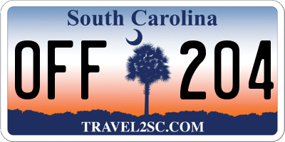 SC license plate OFF204