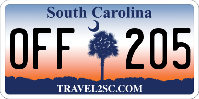 SC license plate OFF205