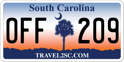 SC license plate OFF209