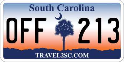 SC license plate OFF213
